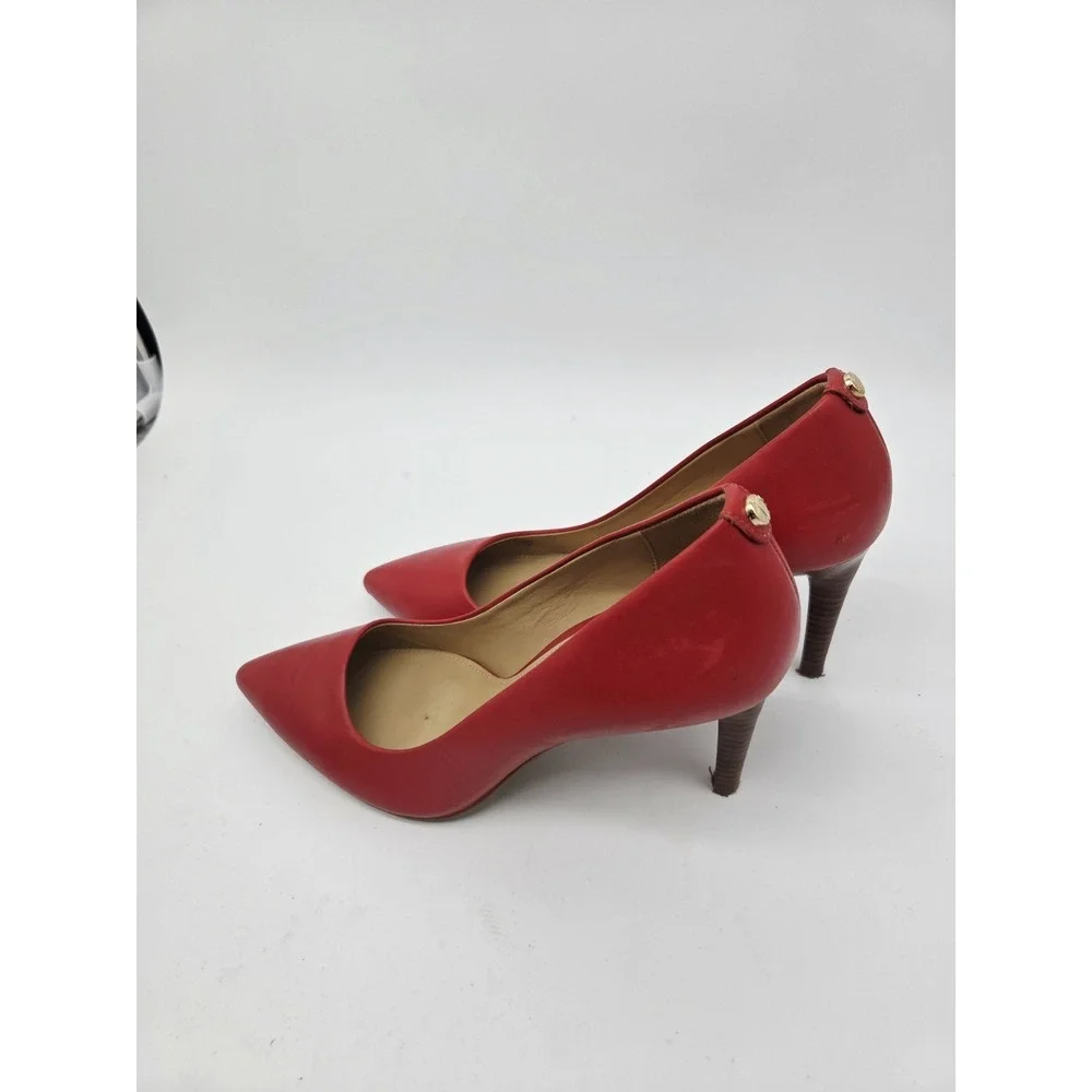 Michael KORS 7.5 M Dorothy Flex red Leather Pump Heel Gold